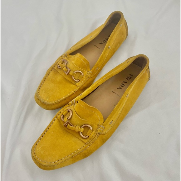 Prada Yellow Leather Slip on Loafers - Picture 1 of 5